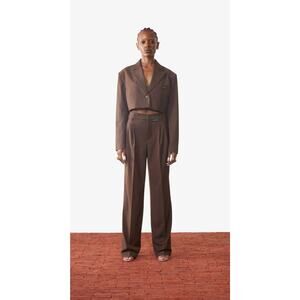 Meadow Folded Hem Pleated Pants Brown - L